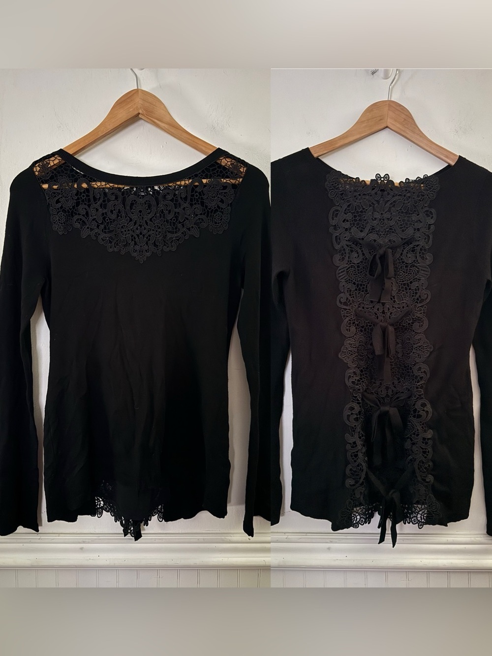 White House Black Market Black blouse Lace Back Top